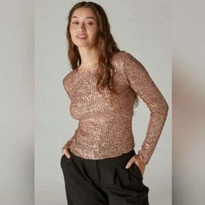 Lucky Brand pink long sleeve sequin top pink